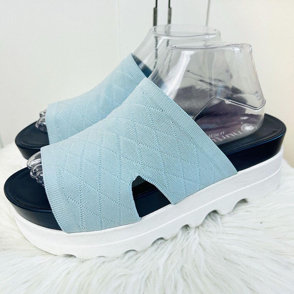 Nurture Roam Willow Blue Quilted Knit Platform Comfort Wedge Sandals Size 9